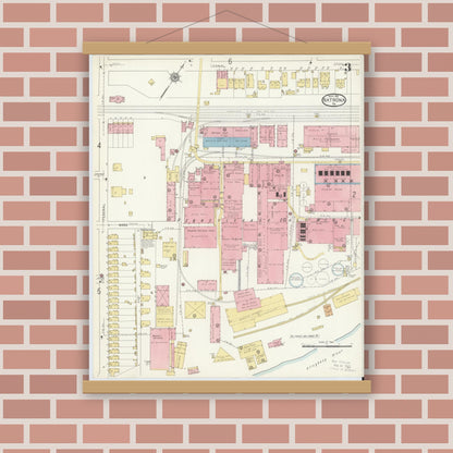Old map wall art mockup — magnetic wood frame on brick wall — Sanborn Fire Insurance Map from Natrona, Allegheny County, Pennsylvania (1912), Sheet #0003