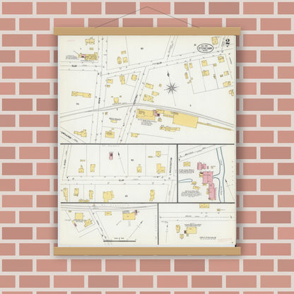 Old map wall art mockup — magnetic wood frame on brick wall — Sanborn Fire Insurance Map from Stoneham, Middlesex County, Massachusetts (1903), Sheet #0002