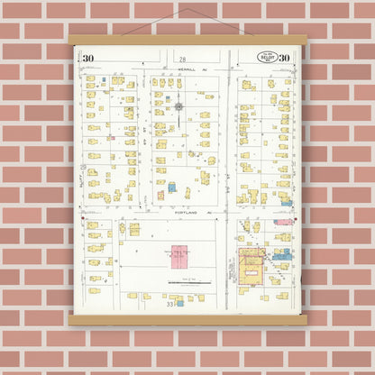 Old map wall art mockup — magnetic wood frame on brick wall — Sanborn Fire Insurance Map from Beloit, Rock County, Wisconsin (1926), Sheet #0030