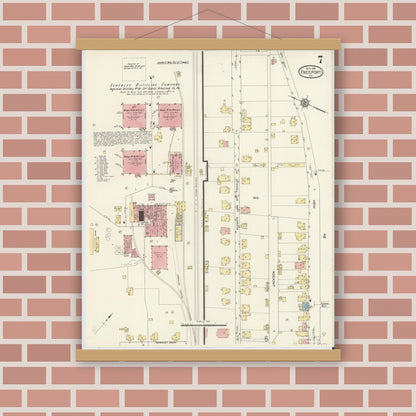 Old map wall art mockup — magnetic wood frame on brick wall — Sanborn Fire Insurance Map from Freeport, Armstrong County, Pennsylvania (1913), Sheet #0007