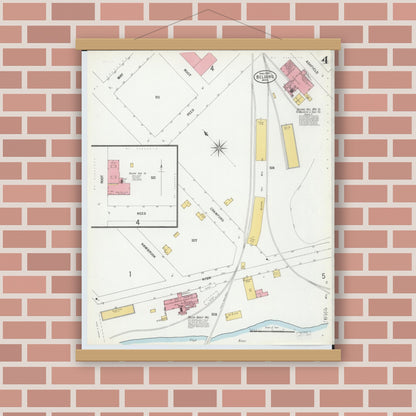 Old map wall art mockup — magnetic wood frame on brick wall — Sanborn Fire Insurance Map from Belding, Ionia County, Michigan (1900), Sheet #0004