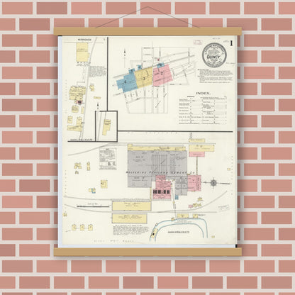 Old map wall art mockup — magnetic wood frame on brick wall — Sanborn Fire Insurance Map from Quincy, Branch County, Michigan (1911) - Complete Map Set