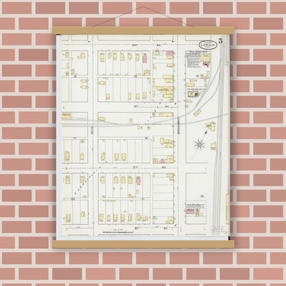 Old map wall art mockup — magnetic wood frame on brick wall — Sanborn Fire Insurance Map from Lorain, Lorain County, Ohio (1893), Sheet #0005
