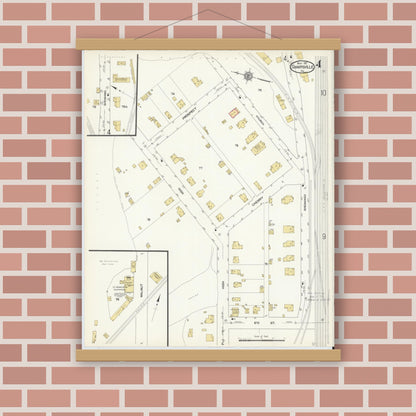 Old map wall art mockup — magnetic wood frame on brick wall — Sanborn Fire Insurance Map from Sharpsville, Mercer County, Pennsylvania (1912), Sheet #0004