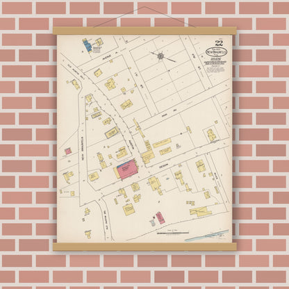 Old map wall art mockup — magnetic wood frame on brick wall — Sanborn Fire Insurance Map from New Braunfels, Comal County, Texas (1922), Sheet #0022