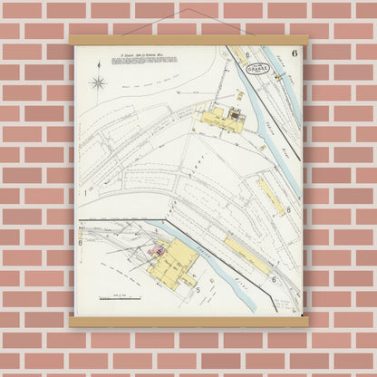 Old map wall art mockup — magnetic wood frame on brick wall — Sanborn Fire Insurance Map from Orange, Orange County, Texas (1896), Sheet #0006