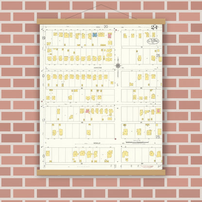Old map wall art mockup — magnetic wood frame on brick wall — Sanborn Fire Insurance Map from El Centro, Imperial County, California (1922), Sheet #0024