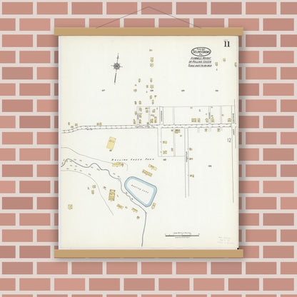 Old map wall art mockup — magnetic wood frame on brick wall — Sanborn Fire Insurance Map from Selins Grove, Snyder County, Pennsylvania (1921), Sheet #0011