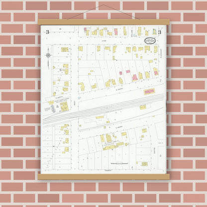Old map wall art mockup — magnetic wood frame on brick wall — Sanborn Fire Insurance Map from Stryker, Williams County, Ohio (1930), Sheet #0003