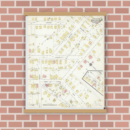 Old map wall art mockup — magnetic wood frame on brick wall — Sanborn Fire Insurance Map from New Lexington, Perry County, Ohio (1916), Sheet #0004