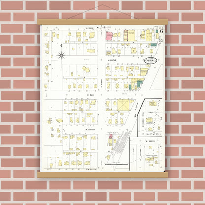 Old map wall art mockup — magnetic wood frame on brick wall — Sanborn Fire Insurance Map from Cherokee, Cherokee County, Iowa (1909), Sheet #0006