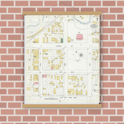 Old map wall art mockup — magnetic wood frame on brick wall — Sanborn Fire Insurance Map from Ashland, Ashland County, Wisconsin (1901), Sheet #0007