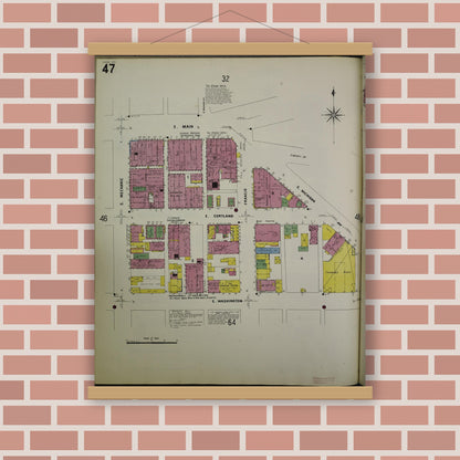 Old map wall art mockup — magnetic wood frame on brick wall — Sanborn Fire Insurance Map from Jackson, Jackson County, Michigan (1907), Sheet #0047