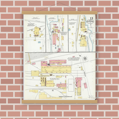Old map wall art mockup — magnetic wood frame on brick wall — Sanborn Fire Insurance Map from Pottstown, Montgomery County, Pennsylvania (1902), Sheet #0011