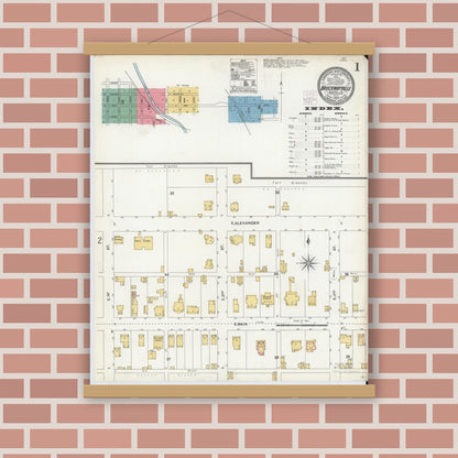 Old map wall art mockup — magnetic wood frame on brick wall — Sanborn Fire Insurance Map from Brockway, Jefferson County, Pennsylvania (1904), Sheet #0001