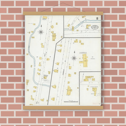 Old map wall art mockup — magnetic wood frame on brick wall — Sanborn Fire Insurance Map from Liberty, Sullivan County, New York (1904), Sheet #0002