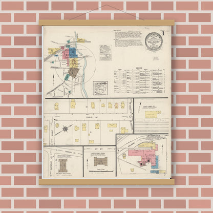 Old map wall art mockup — magnetic wood frame on brick wall — Sanborn Fire Insurance Map from Willoughby, Lake County, Ohio (1922), Sheet #0001