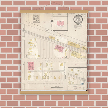 Old map wall art mockup — magnetic wood frame on brick wall — Sanborn Fire Insurance Map from Rivera, Los Angeles County, California (1929) - Complete Map Set