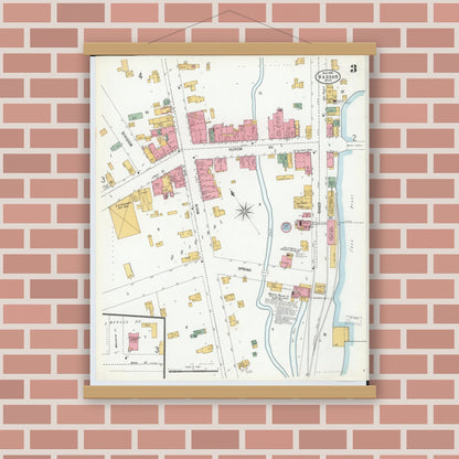 Old map wall art mockup — magnetic wood frame on brick wall — Sanborn Fire Insurance Map from Vassar, Tuscola County, Michigan (1900), Sheet #0003