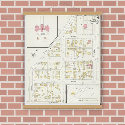 Old map wall art mockup — magnetic wood frame on brick wall — Sanborn Fire Insurance Map from Chippewa Falls, Chippewa County, Wisconsin (1895), Sheet #0004