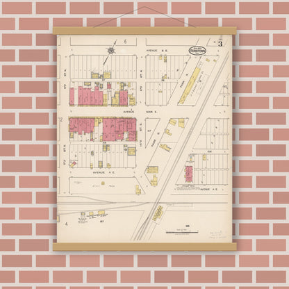 Old map wall art mockup — magnetic wood frame on brick wall — Sanborn Fire Insurance Map from Robstown, Nueces County, Texas (1922), Sheet #0003