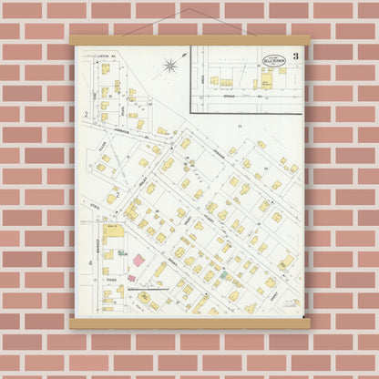 Old map wall art mockup — magnetic wood frame on brick wall — Sanborn Fire Insurance Map from Belle Vernon, Fayette County, Pennsylvania (1900), Sheet #0003