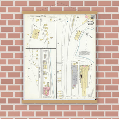 Old map wall art mockup — magnetic wood frame on brick wall — Sanborn Fire Insurance Map from Franklin, Venango County, Pennsylvania (1912), Sheet #0031