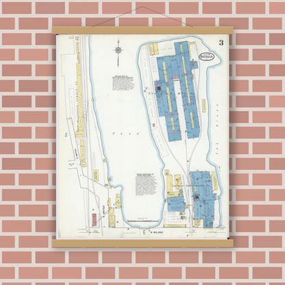 Old map wall art mockup — magnetic wood frame on brick wall — Sanborn Fire Insurance Map from Batavia, Kane County, Illinois (1916), Sheet #0003