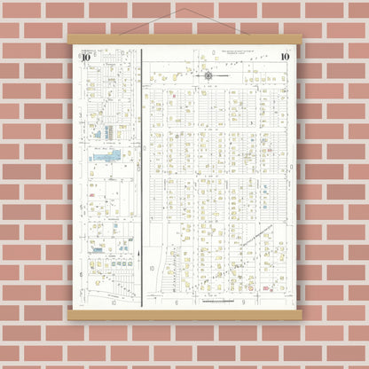 Old map wall art mockup — magnetic wood frame on brick wall — Sanborn Fire Insurance Map from Raymondville, Willacy County, Texas (1948), Sheet #0010