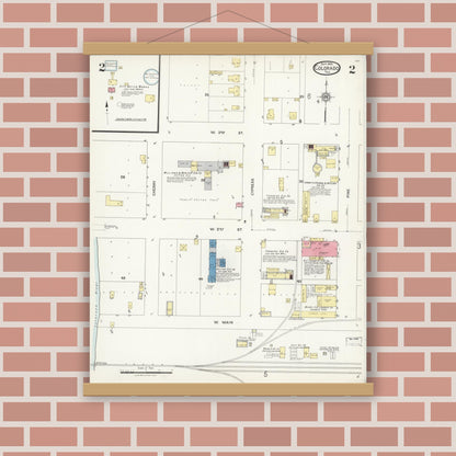 Old map wall art mockup — magnetic wood frame on brick wall — Sanborn Fire Insurance Map from Colorado, Mitchell County, Texas (1925), Sheet #0002