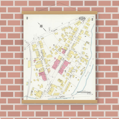 Old map wall art mockup — magnetic wood frame on brick wall — Sanborn Fire Insurance Map from Maynard, Middlesex County, Massachusetts (1924), Sheet #0002