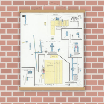 Old map wall art mockup — magnetic wood frame on brick wall — Sanborn Fire Insurance Map from Barberton, Summit County, Ohio (1927), Sheet #0037