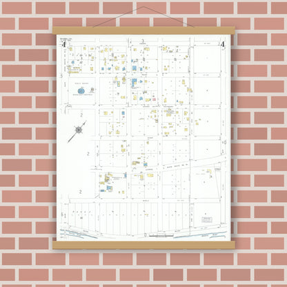 Old map wall art mockup — magnetic wood frame on brick wall — Sanborn Fire Insurance Map from Bandera, Bandera County, Texas (1950), Sheet #0004