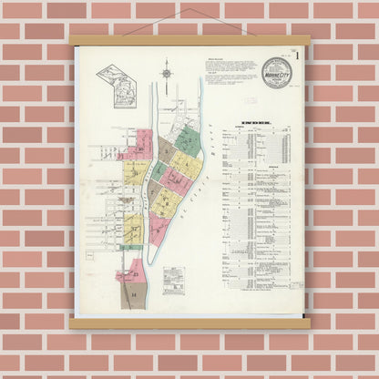Old map wall art mockup — magnetic wood frame on brick wall — Sanborn Fire Insurance Map from Marine City, Saint Clair County, Michigan (1913) - Complete Map Set