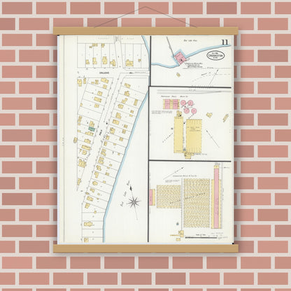 Old map wall art mockup — magnetic wood frame on brick wall — Sanborn Fire Insurance Map from Crookston, Polk County, Minnesota (1906), Sheet #0011
