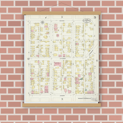 Old map wall art mockup — magnetic wood frame on brick wall — Sanborn Fire Insurance Map from East Liverpool, Columbiana County, Ohio (1897), Sheet #0005