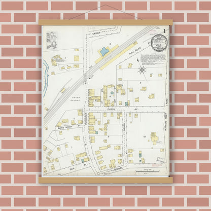 Old map wall art mockup — magnetic wood frame on brick wall — Sanborn Fire Insurance Map from Rye, Westchester County, New York (1892) - Complete Map Set