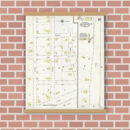 Old map wall art mockup — magnetic wood frame on brick wall — Sanborn Fire Insurance Map from Van Alstyne, Grayson County, Texas (1914), Sheet #0010