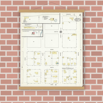 Old map wall art mockup — magnetic wood frame on brick wall — Sanborn Fire Insurance Map from Henrietta, Clay County, Texas (1912), Sheet #0004