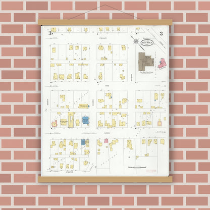 Old map wall art mockup — magnetic wood frame on brick wall — Sanborn Fire Insurance Map from Flat Rock, Wayne County, Michigan (1929), Sheet #0003
