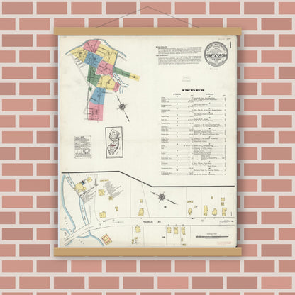 Old map wall art mockup — magnetic wood frame on brick wall — Sanborn Fire Insurance Map from Swedesboro, Gloucester County, New Jersey (1920), Sheet #0001