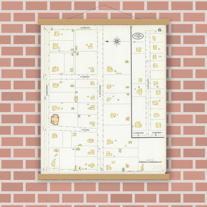 Old map wall art mockup — magnetic wood frame on brick wall — Sanborn Fire Insurance Map from Plano, Collin County, Texas (1907), Sheet #0006