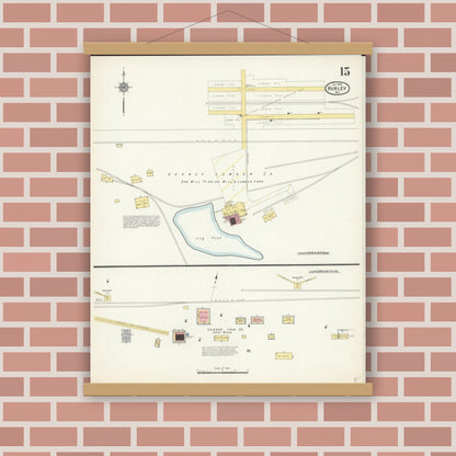 Old map wall art mockup — magnetic wood frame on brick wall — Sanborn Fire Insurance Map from Hurley, Iron County, Wisconsin (1913), Sheet #0015