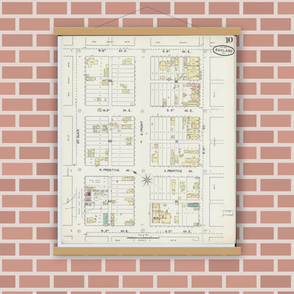 Old map wall art mockup — magnetic wood frame on brick wall — Sanborn Fire Insurance Map from Ashland, Ashland County, Wisconsin (1890), Sheet #0010