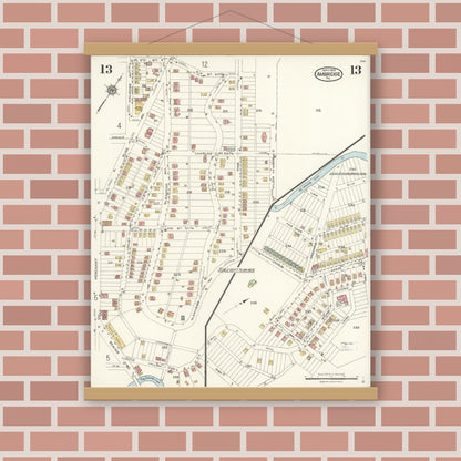 Old map wall art mockup — magnetic wood frame on brick wall — Sanborn Fire Insurance Map from Ambridge, Beaver County, Pennsylvania (1923), Sheet #0013