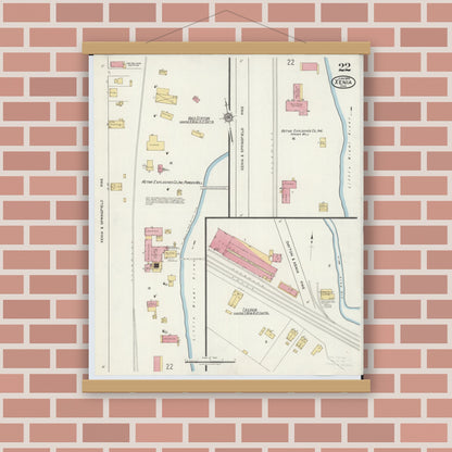 Old map wall art mockup — magnetic wood frame on brick wall — Sanborn Fire Insurance Map from Xenia, Greene County, Ohio (1919), Sheet #0022