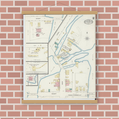 Old map wall art mockup — magnetic wood frame on brick wall — Sanborn Fire Insurance Map from Eaton Rapids, Eaton County, Michigan (1892), Sheet #0002