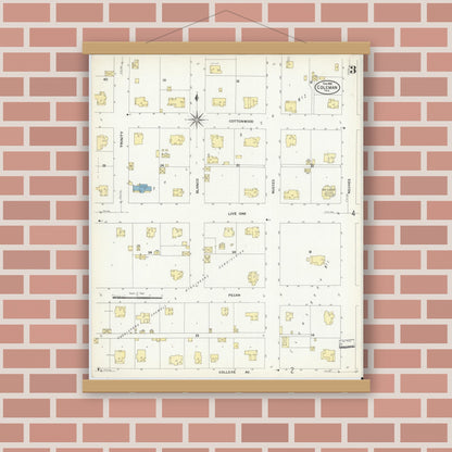 Old map wall art mockup — magnetic wood frame on brick wall — Sanborn Fire Insurance Map from Coleman, Coleman County, Texas (1909), Sheet #0003
