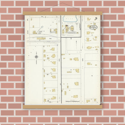 Old map wall art mockup — magnetic wood frame on brick wall — Sanborn Fire Insurance Map from Whitewright, Grayson County, Texas (1912), Sheet #0009