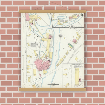 Old map wall art mockup — magnetic wood frame on brick wall — Sanborn Fire Insurance Map from East Pepperell, Middlesex County, Massachusetts (1897), Sheet #0003